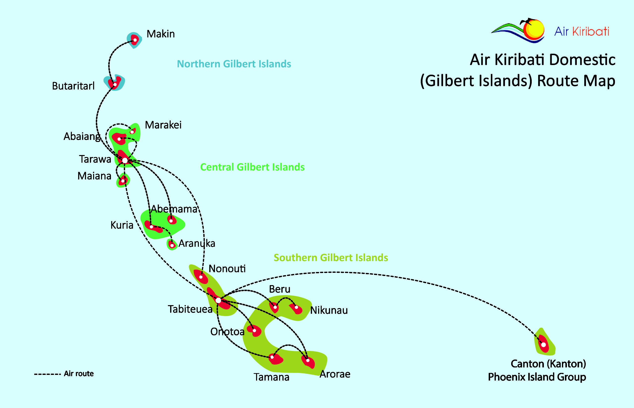 キリバス航空ルートマップ（ギルバート諸島）